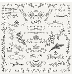 Black Hand Drawn Floral Design Elements Black Hand Drawn Floral Design Elements vector image