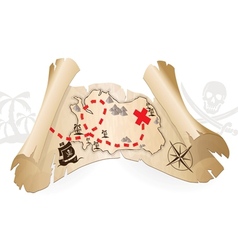 Pirate map way to treasure vector image