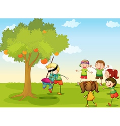 Kids playing in nature vector image
