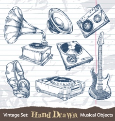 Hand drawn musical objects vector image