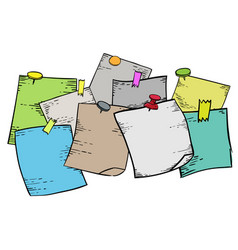 Sheets of note papers with push pin hand drawing vector image