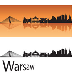 Warsaw skyline in orange background vector image