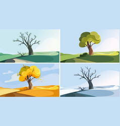 Cartoon tree seasons set on a nature landscape Vector Image