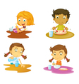 Four kids having food vector image