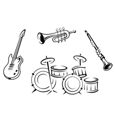 Set of musical instruments in retro style vector image