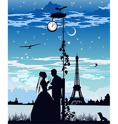 Bride and groom on the backdrop of the castle vector image