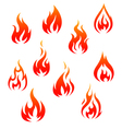 Set of fire flames isolated on white vector image