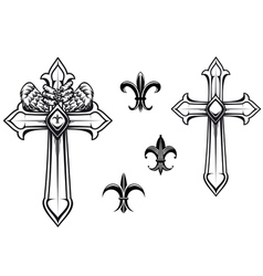 Vintage stone cross with heraldic elements vector image