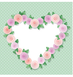 Heart frame decorated with roses on polka dots vector image