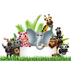 Funny animal cartoon with blank sign Funny animal cartoon with blank sign vector image