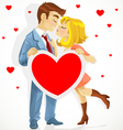 Young couple in love kissing and holding banner vector image