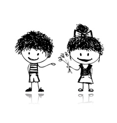 Boy and girl sketch vector image