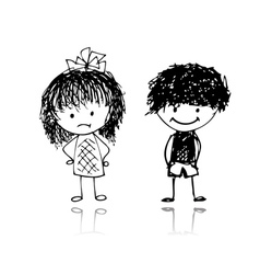 Boy and girl sketch vector image