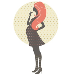 Silhouette of pregnant woman in retro style vector image
