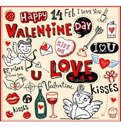Valentine doodles set vector image