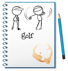 A notebook with a sketch of two people playing vector image