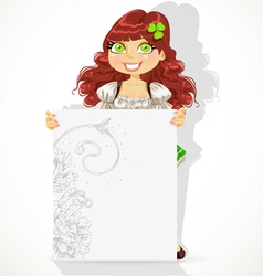 Cute girl with big blank banner vector image