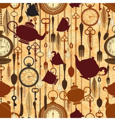 Vintage seamless tea time pattern vector image