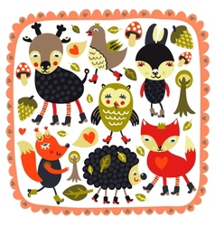 Cute background with woodland animals and birds vector image