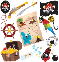 Pirate birthday party icons vector image