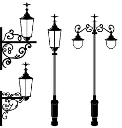 Set of vintage various streetlamp vector image