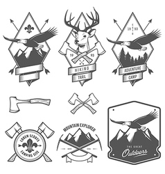 Vintage hiking and camping labels and badges vector image