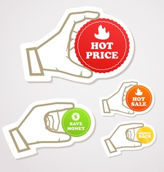Shopping colorful discount labels in a hand vector image
