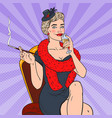 Pop art beautiful woman in fur with champagne vector image