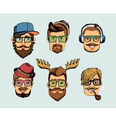 Hipster man heads avatars vector image