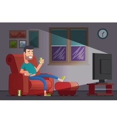 Man watching TV and drinking beer cartoon vector image
