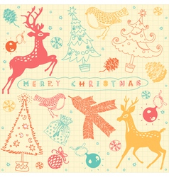 Vintage Christmas Deer Pattern Card vector image