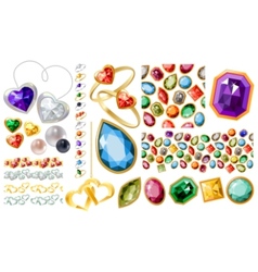 Big jewellery set with gems and rings vector image
