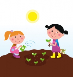 Children in garden vector image