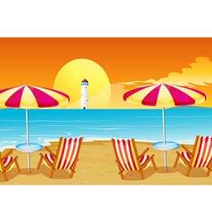 Two umbrellas and four chairs at the beach vector image