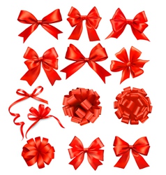 Big set of red gift bows with ribbons vector image