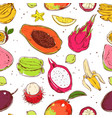 Sketch colored exotic fruits seamless pattern vector image