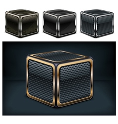 Metal cube on brushed steel plate vector image