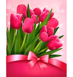 Holiday background with pink flowers and gift bow vector image