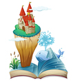 A book with a dolphin and an island with a castle vector image