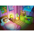 Girl sleepin in bedroom at night vector image