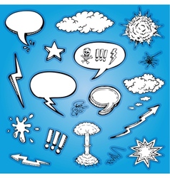 Hand drawn cartoon and bubbles collection vector image
