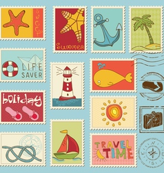 Sea elements - stamp collection vector image