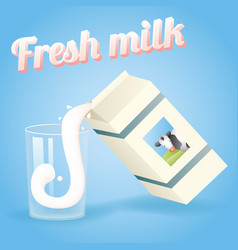 Paper milk package flow in glass drops poster vector image