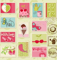 Summer stamps - set of beautiful summer-related ru vector image