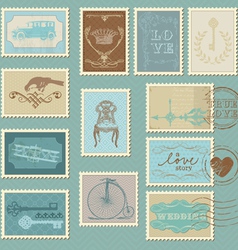 Retro postage stamps - for wedding invitation vector image