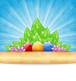 Easter background with colorful eggs leaves vector image