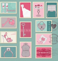 Wedding postage stamps vector image