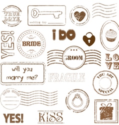 Set of wedding postage stamps vector image