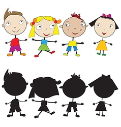 Set of doodle children and their silhouettes vector image