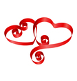 Two red hearts from ribbon vector image